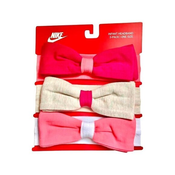 Nike Baby Girls Pink + White Color Block Bow Headband 3 Pack - Picture 1 of 7